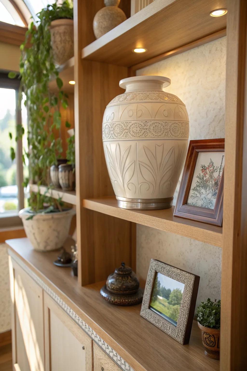 Embrace simplicity with a minimalist display that highlights the essentials. ✨ #MinimalistDecor #SimpleElegance #MemorialIdeas