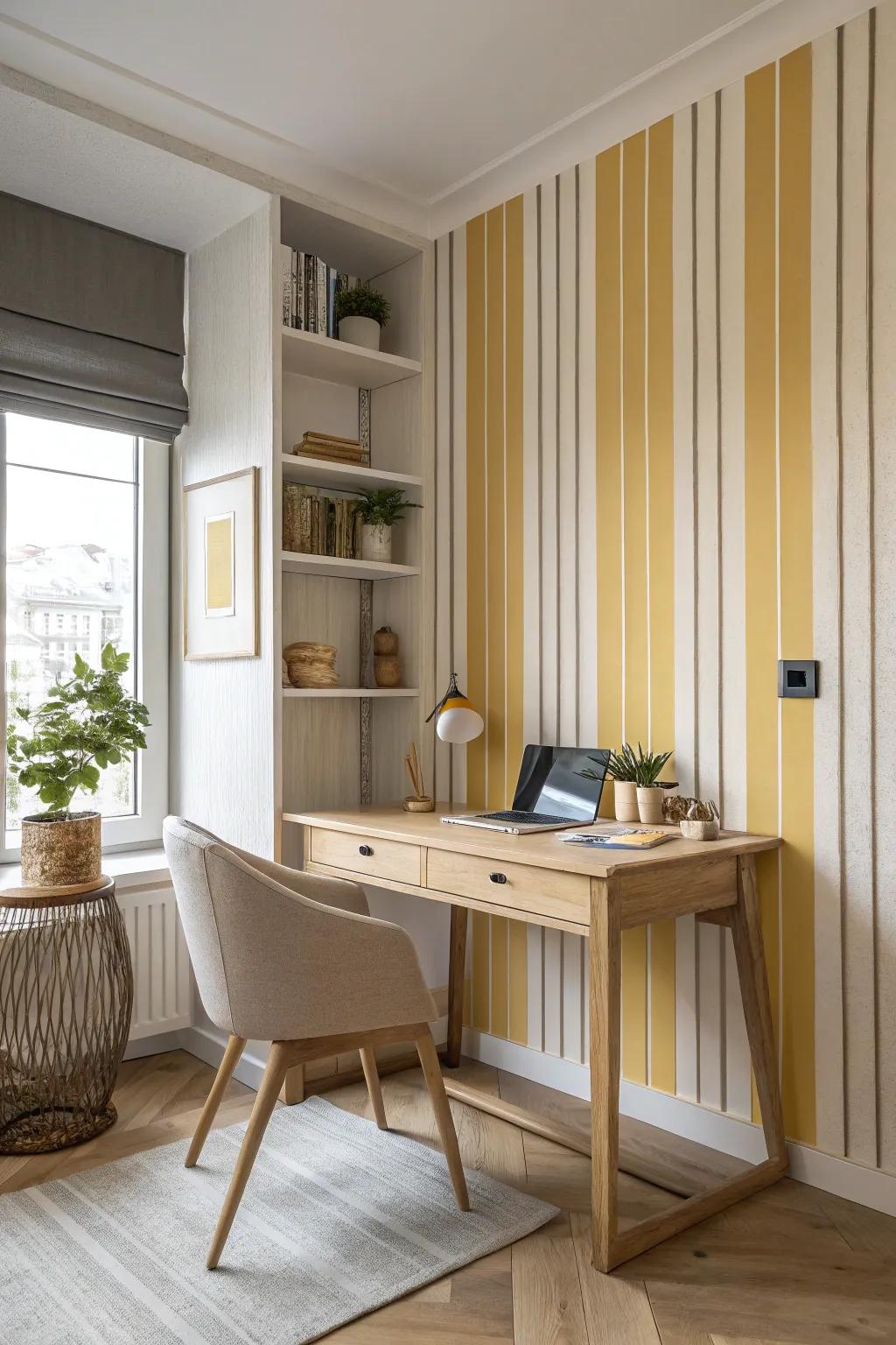 Define your workspace with stripes that add depth and distinction. #OfficeInspo #HomeDesign