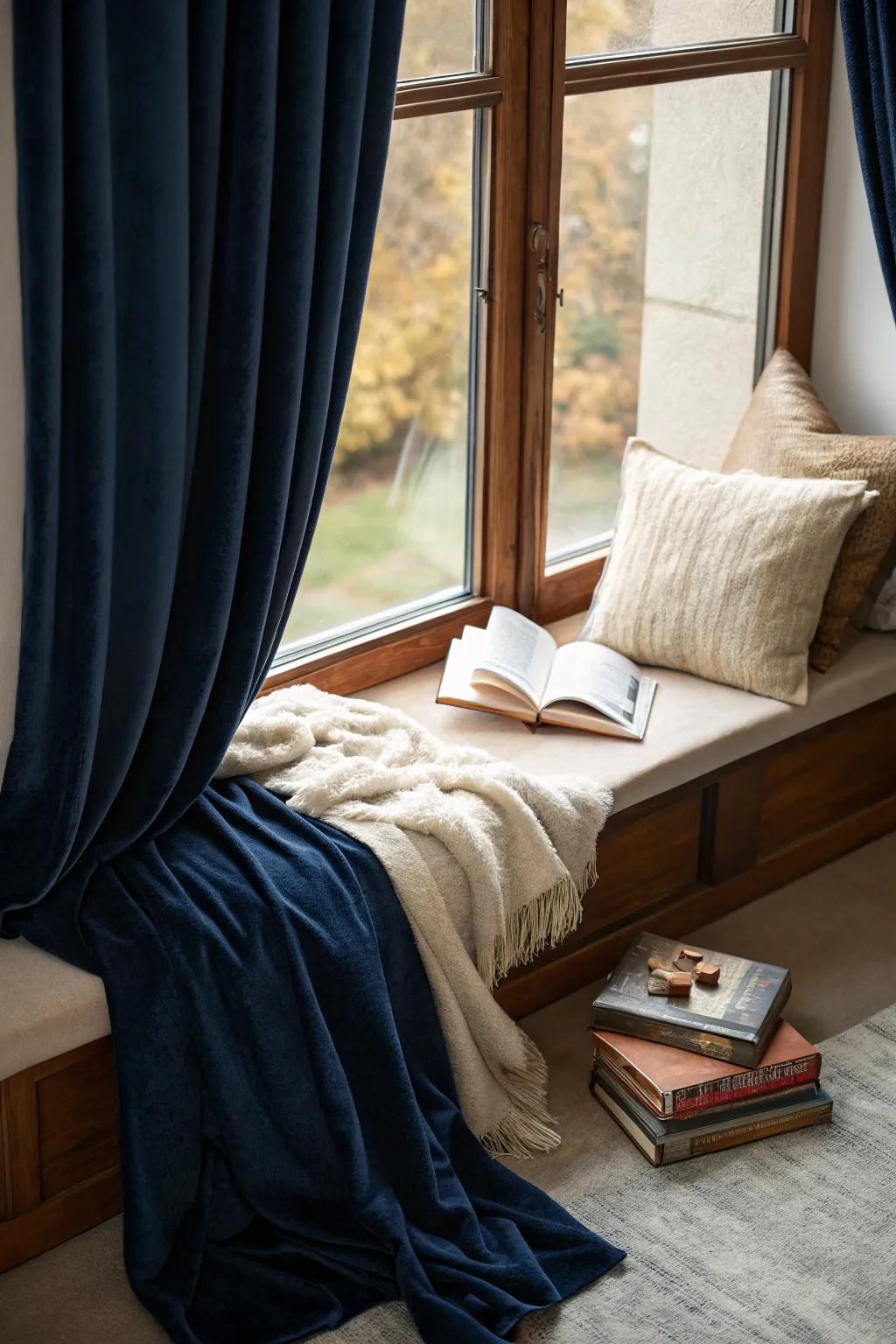 Blackout curtains turn your window seat into a secluded sanctuary.