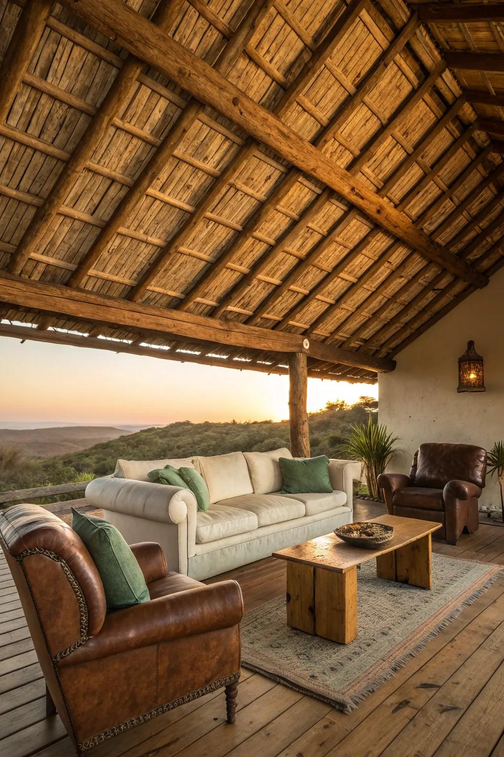 Infuse your home with rustic charm and warmth using a classic wood slat ceiling. 🌿 #RusticHome #CozyLiving