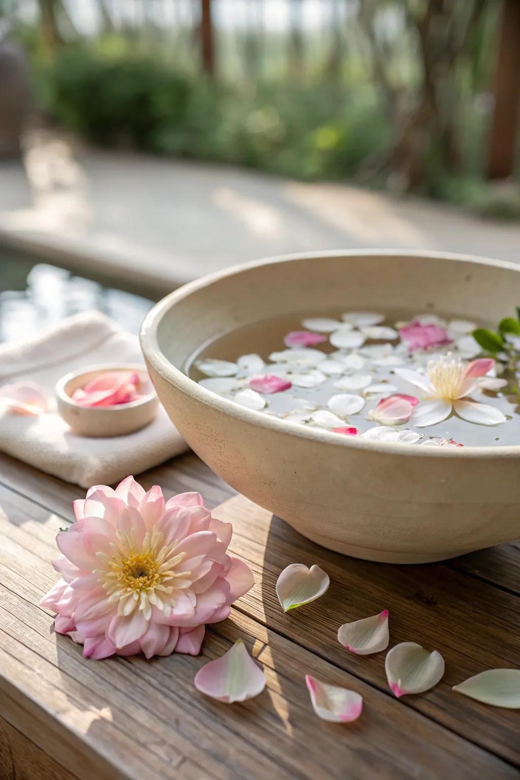 Floating flowers create a serene and stylish centerpiece. 🌺 #FloatingFlowers #CreativeDecor