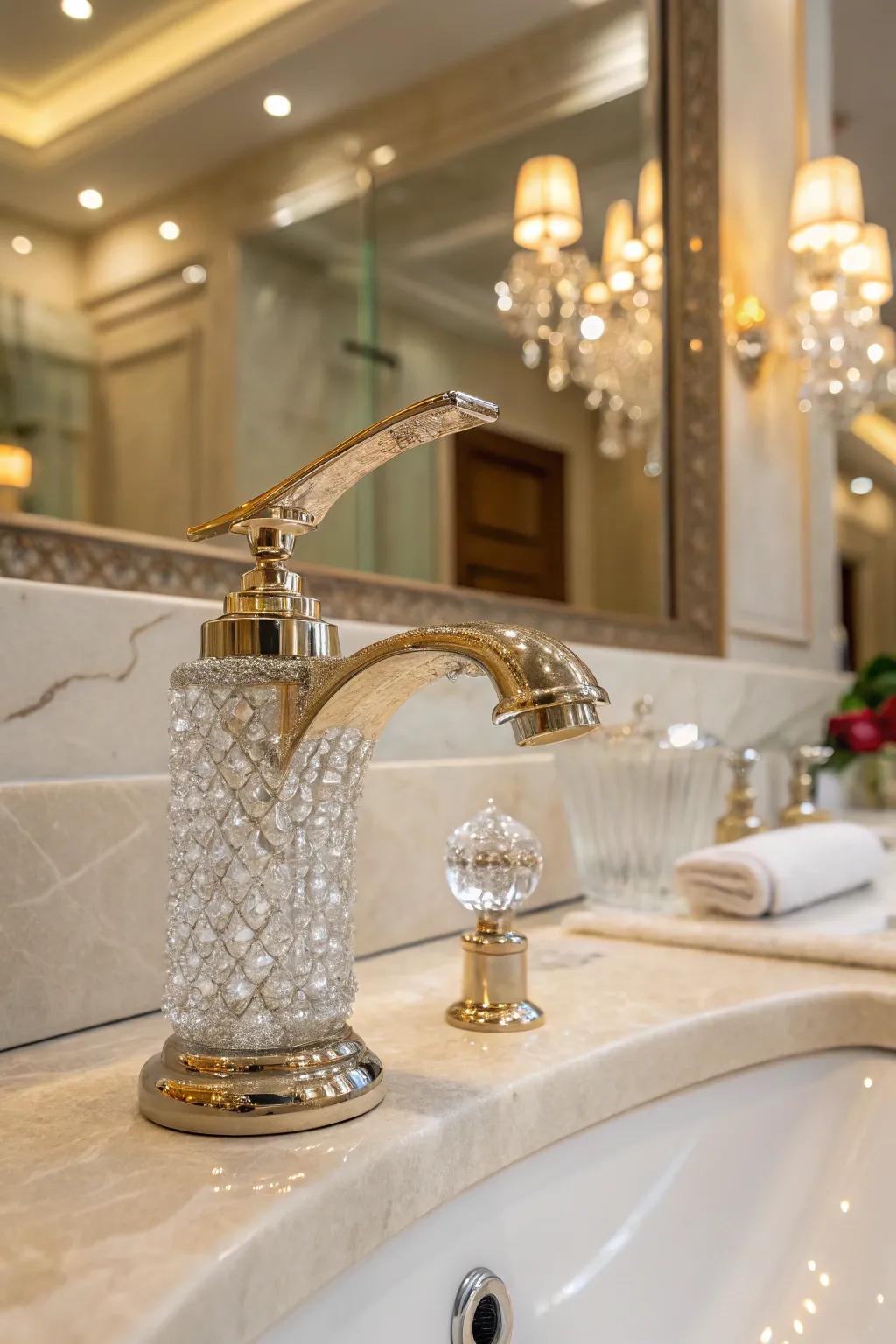 Crystal-accented faucets bring a touch of glamour and sparkle to any bathroom setting.