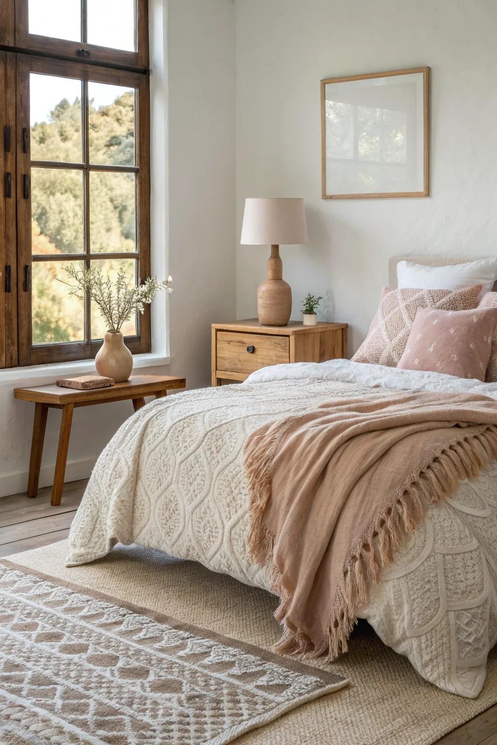 Textures and patterns bring life and warmth to your bedroom decor.