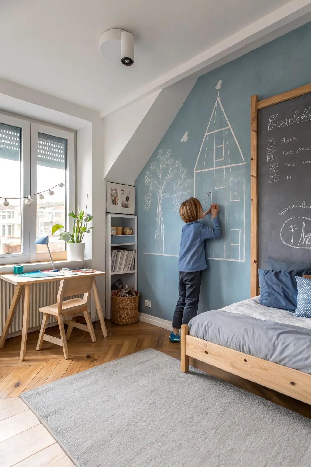 A chalkboard wall invites creativity and endless fun. ✏️🖍️ #CreativeSpace #KidsDesign