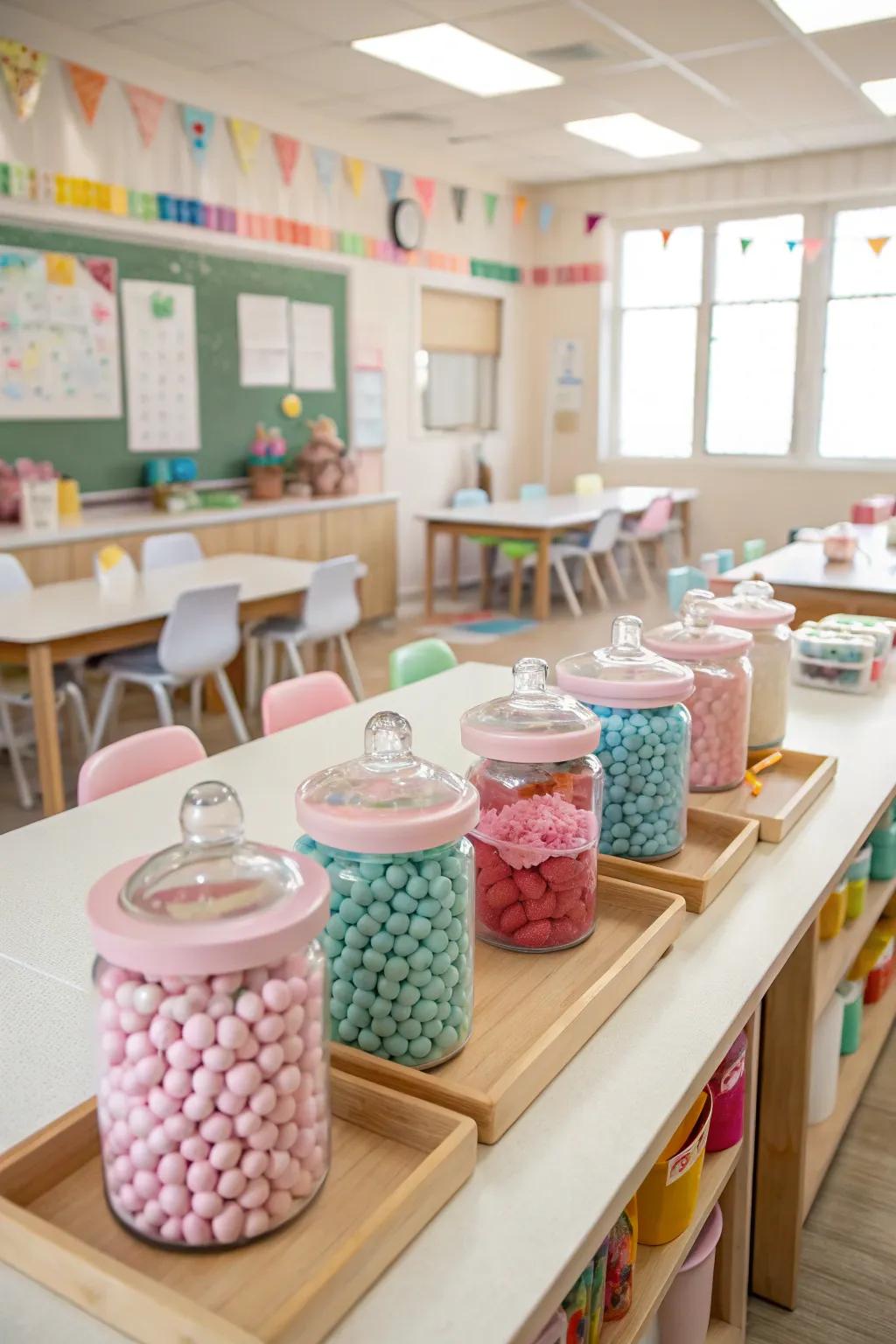 Transform learning into a sweet adventure with candy-themed stations that captivate and educate.