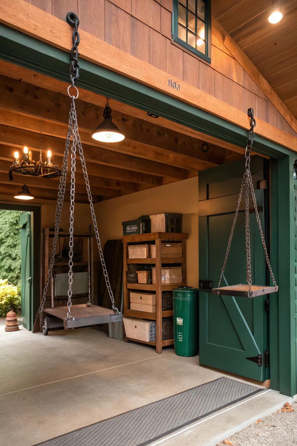 Make the most of your vertical space with overhead beam storage for chains.