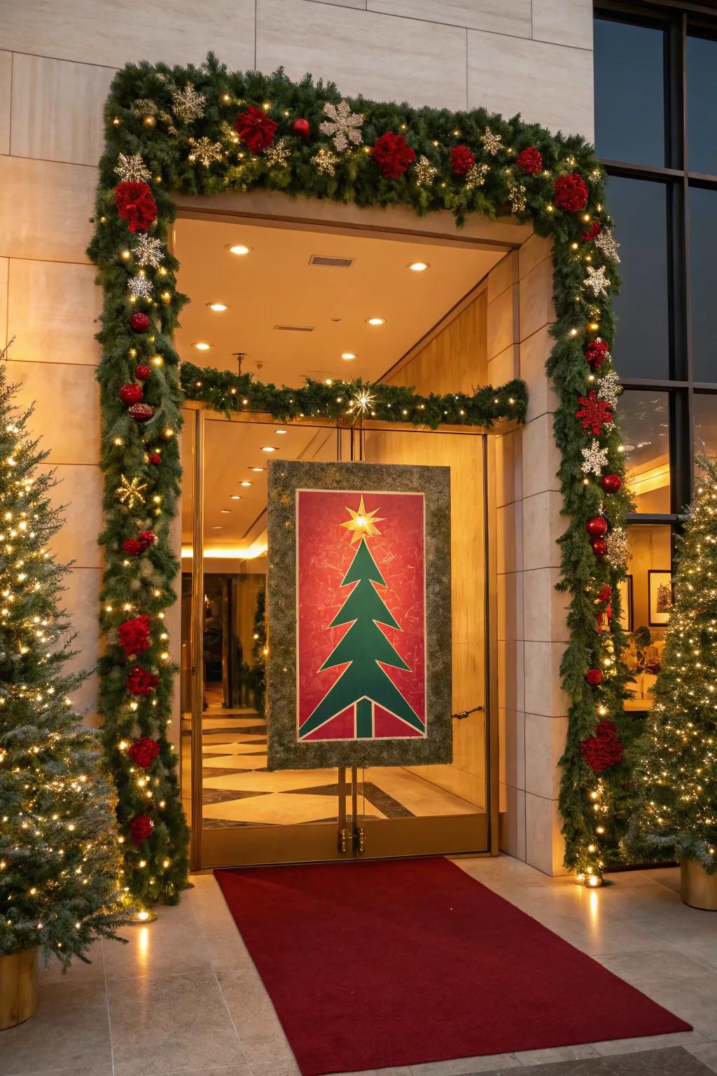 Christmas-themed wall art transforms your entryway with festive flair.