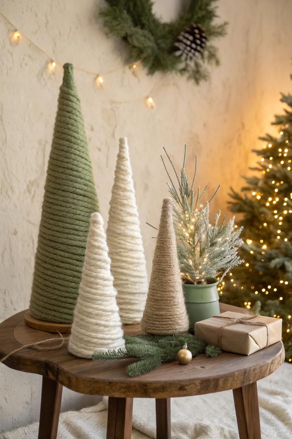 Add warmth to your decor with a yarn-wrapped Christmas tree.