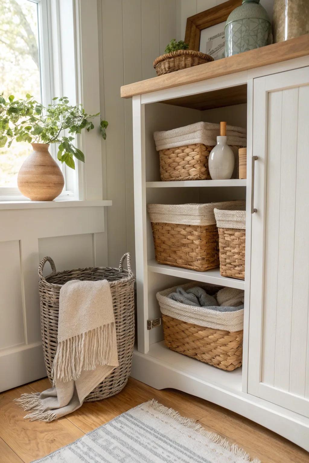 Utilize every inch with under-shelf baskets that add hidden storage. #HiddenStorage #OrganizeSmart