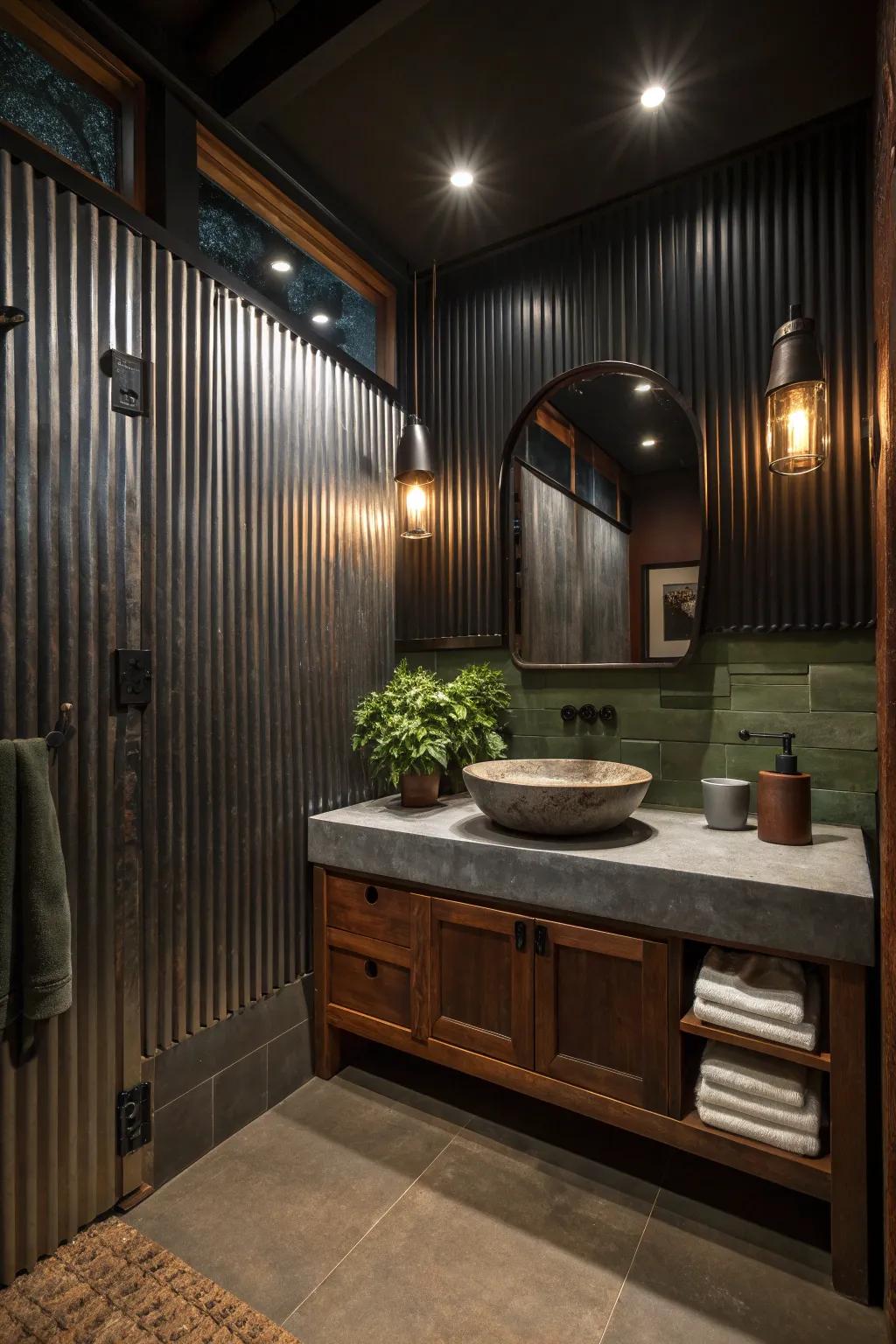 Highlight the unique texture of corrugated metal with dramatic lighting.