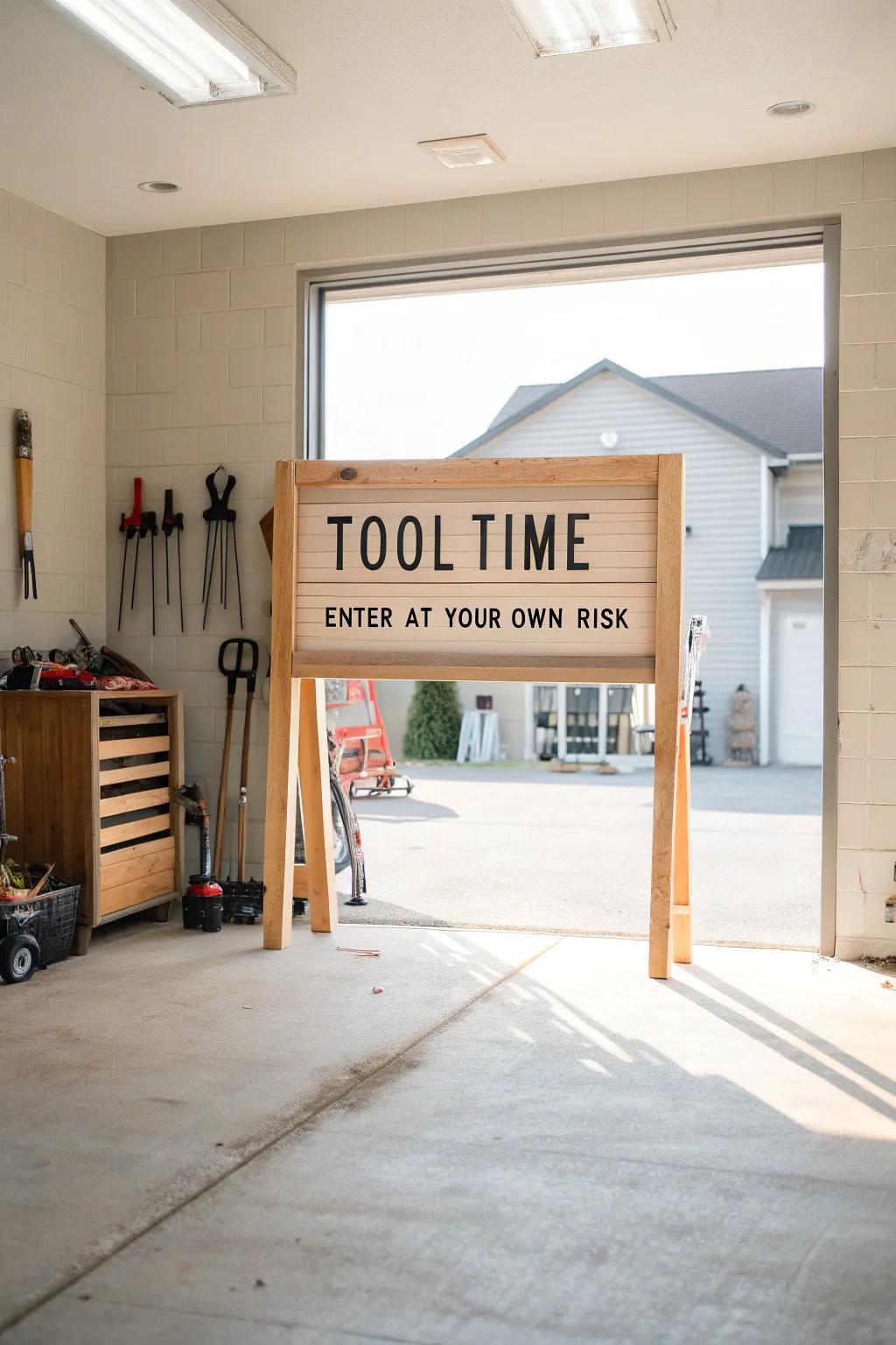 Bring laughter to your DIY space with clever signage that nods to the craft.
