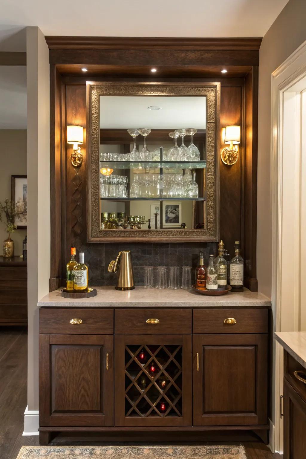 Discover the magic of concealed storage with two-way mirrors that impress. 🔍 #CleverDesign #HomeBar