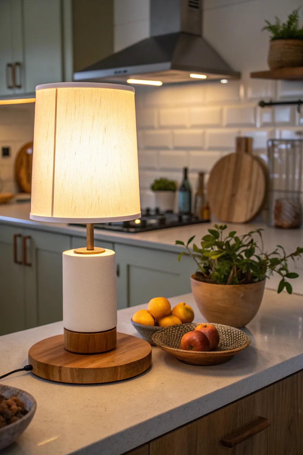 Achieve a sleek and flexible kitchen look with a cordless lamp.