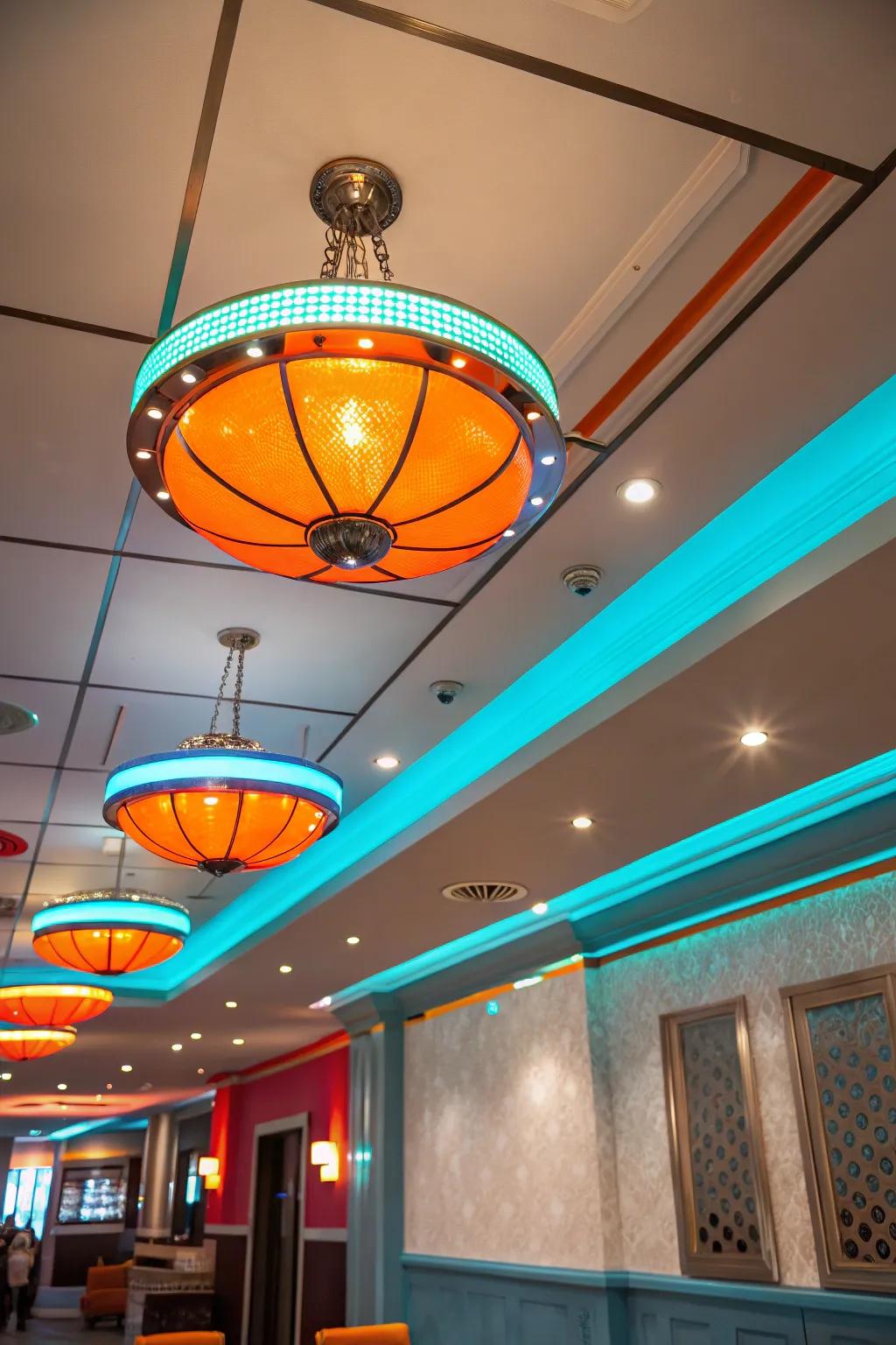 Colorful ceiling lights add a playful touch to any room, perfect for kids and the young at heart.