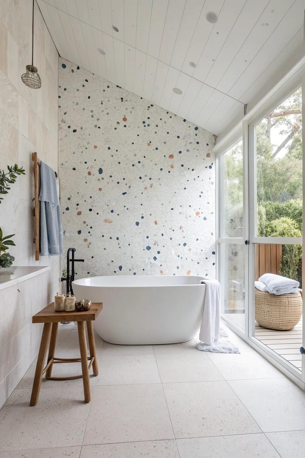 Bring playfulness into your bathroom with the speckled charm of terrazzo tiles.