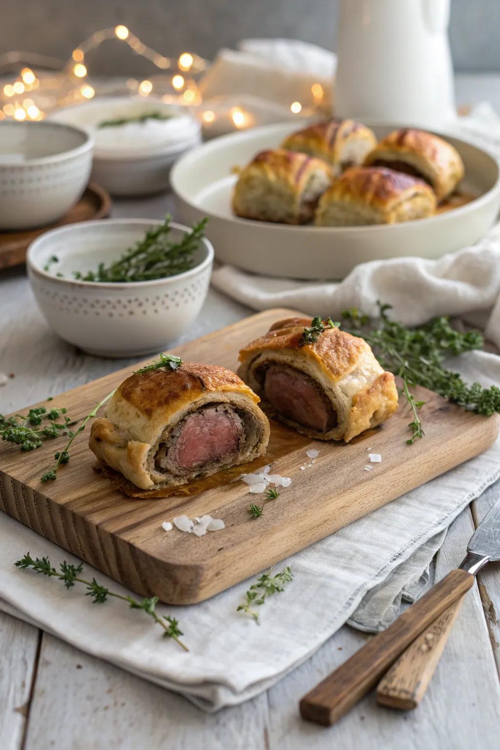 Indulge in the elegance of mini beef Wellington, a showstopper for any celebration.