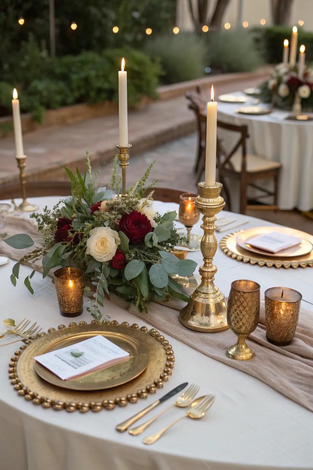 Add a touch of glamour with metallic accents in your table decor.
