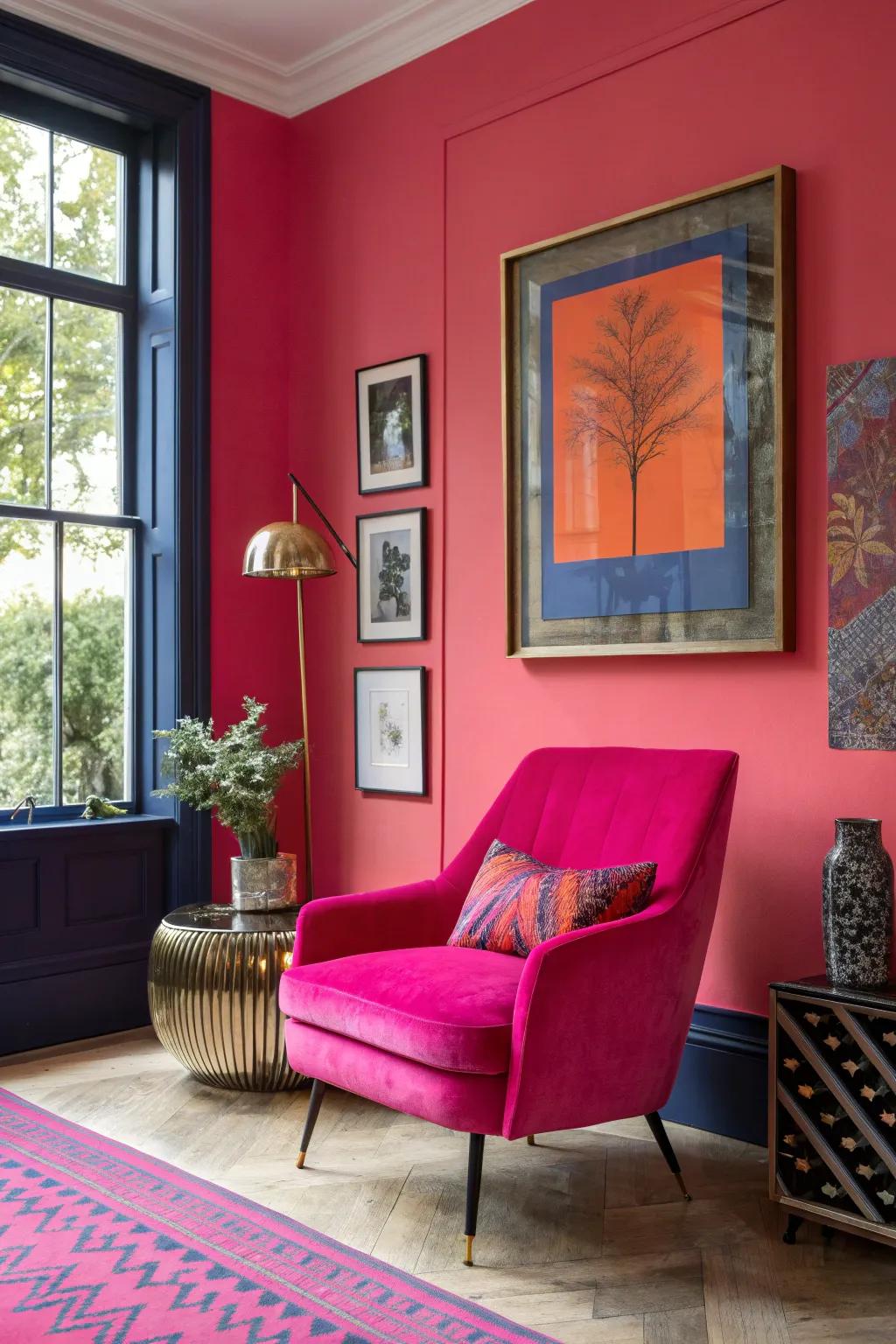 Create a stunning focal point with a pink accent wall that brings vibrancy and life to your home.