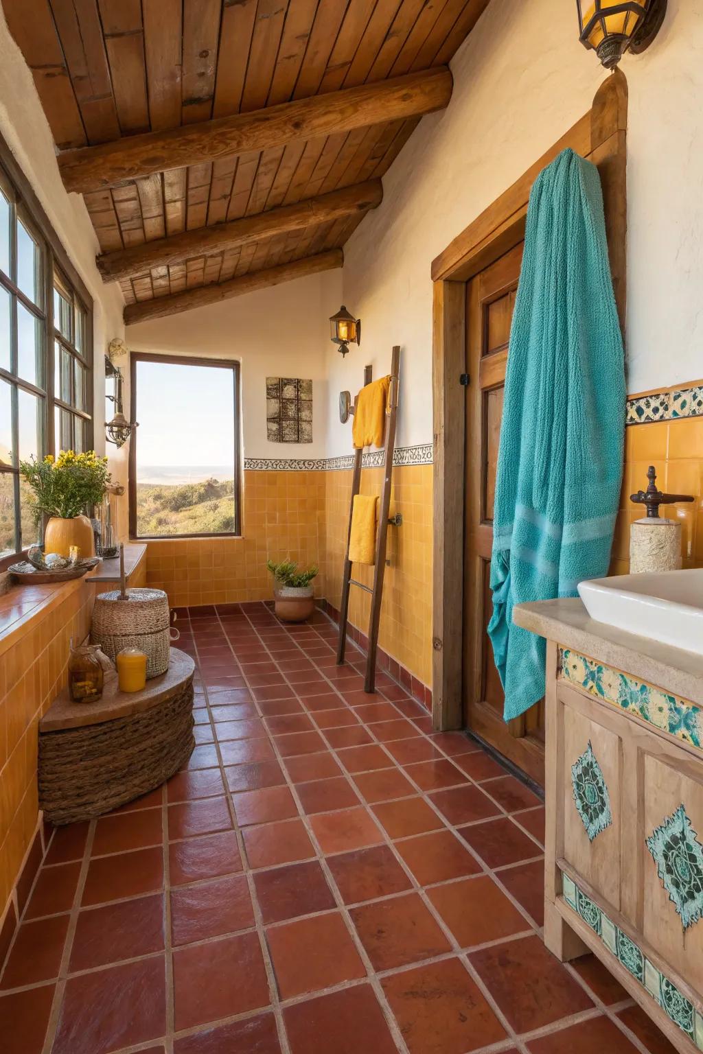 Create a warm foundation with earthy terracotta flooring that soothes the senses.