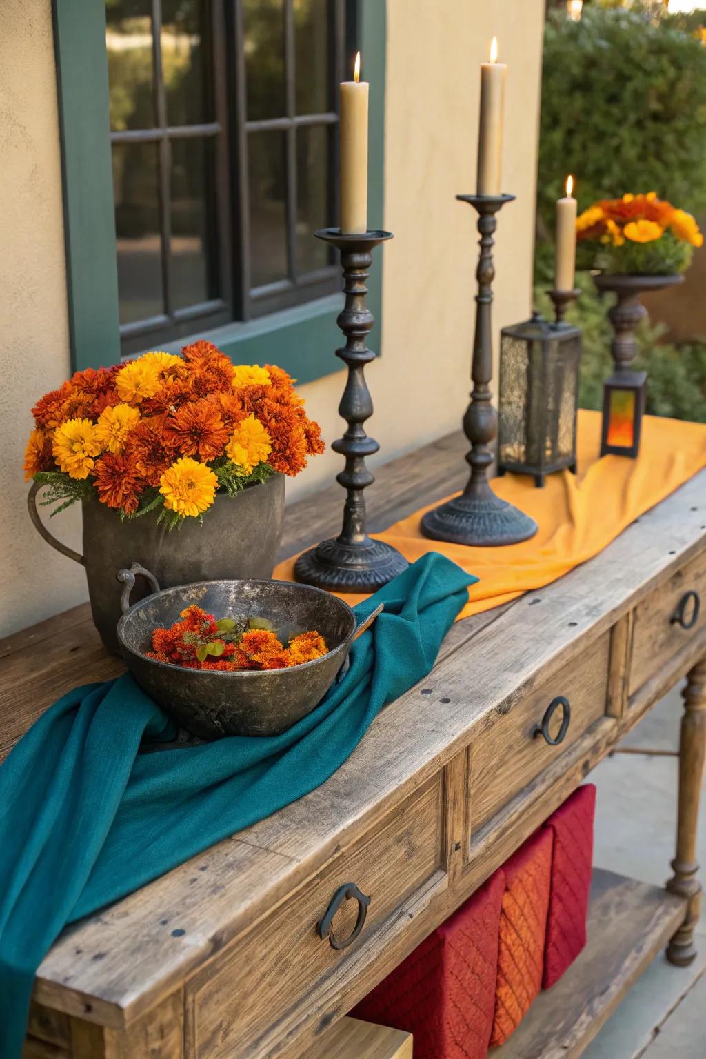 Metal accents bring an industrial edge to your rustic entryway decor.