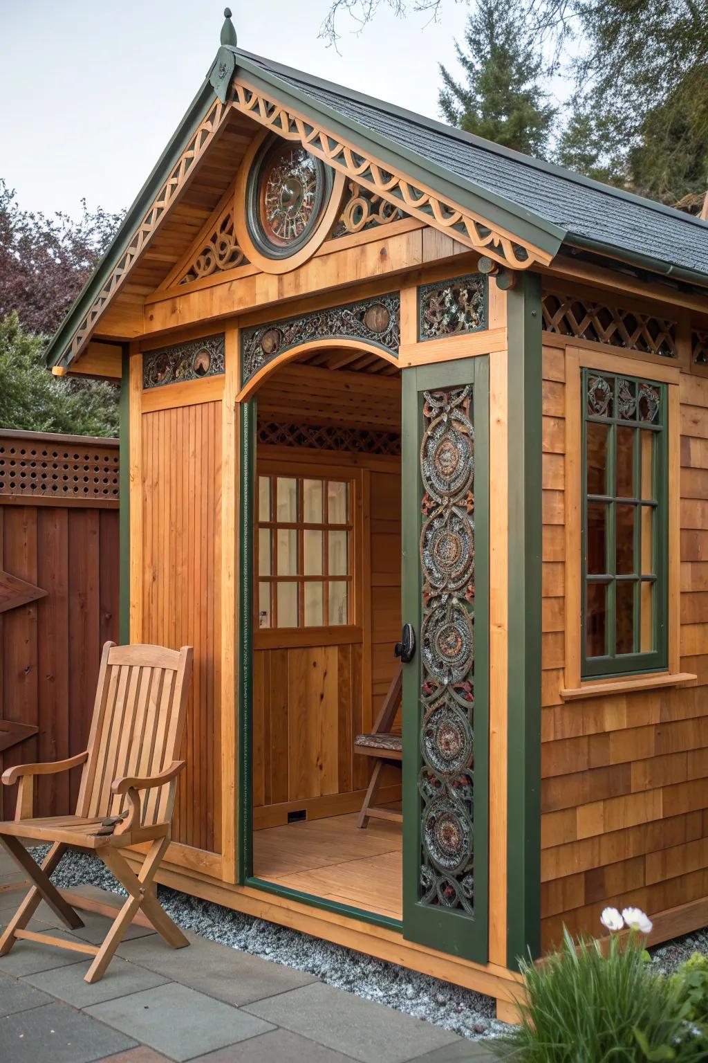 Layered trims add depth and luxury, elevating your shed's design to new heights.