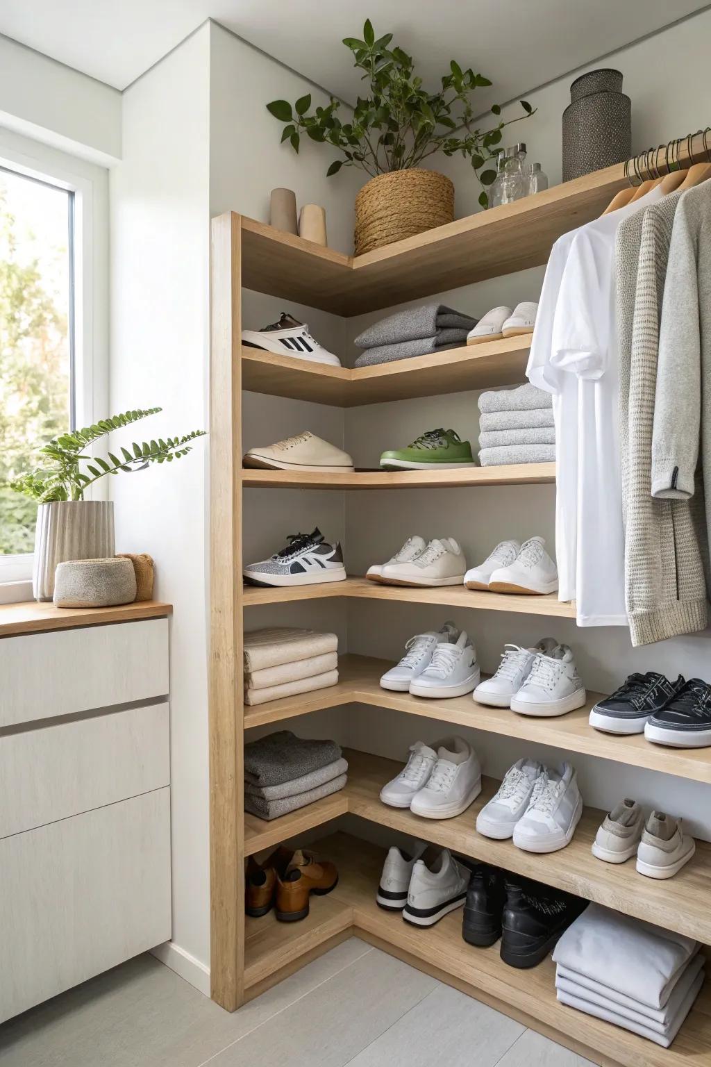 Turn tight corners into useful storage with smart corner shelving.