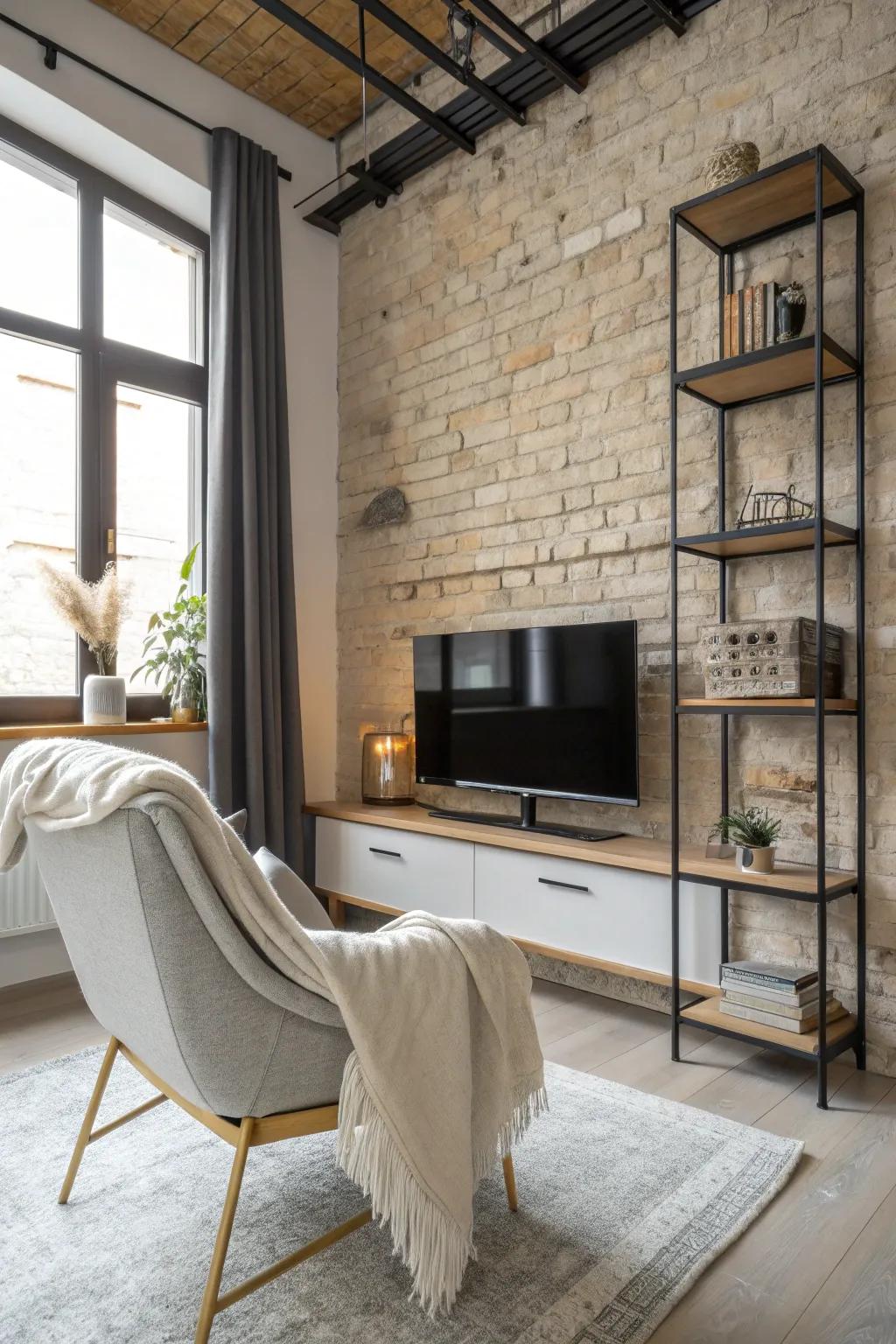 Modern industrial style brings an urban edge to your TV nook. 🏙️ #IndustrialDesign #UrbanChic