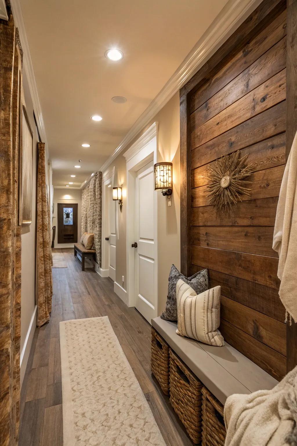 Turn ordinary hallways into extraordinary spaces with textured wood planks.