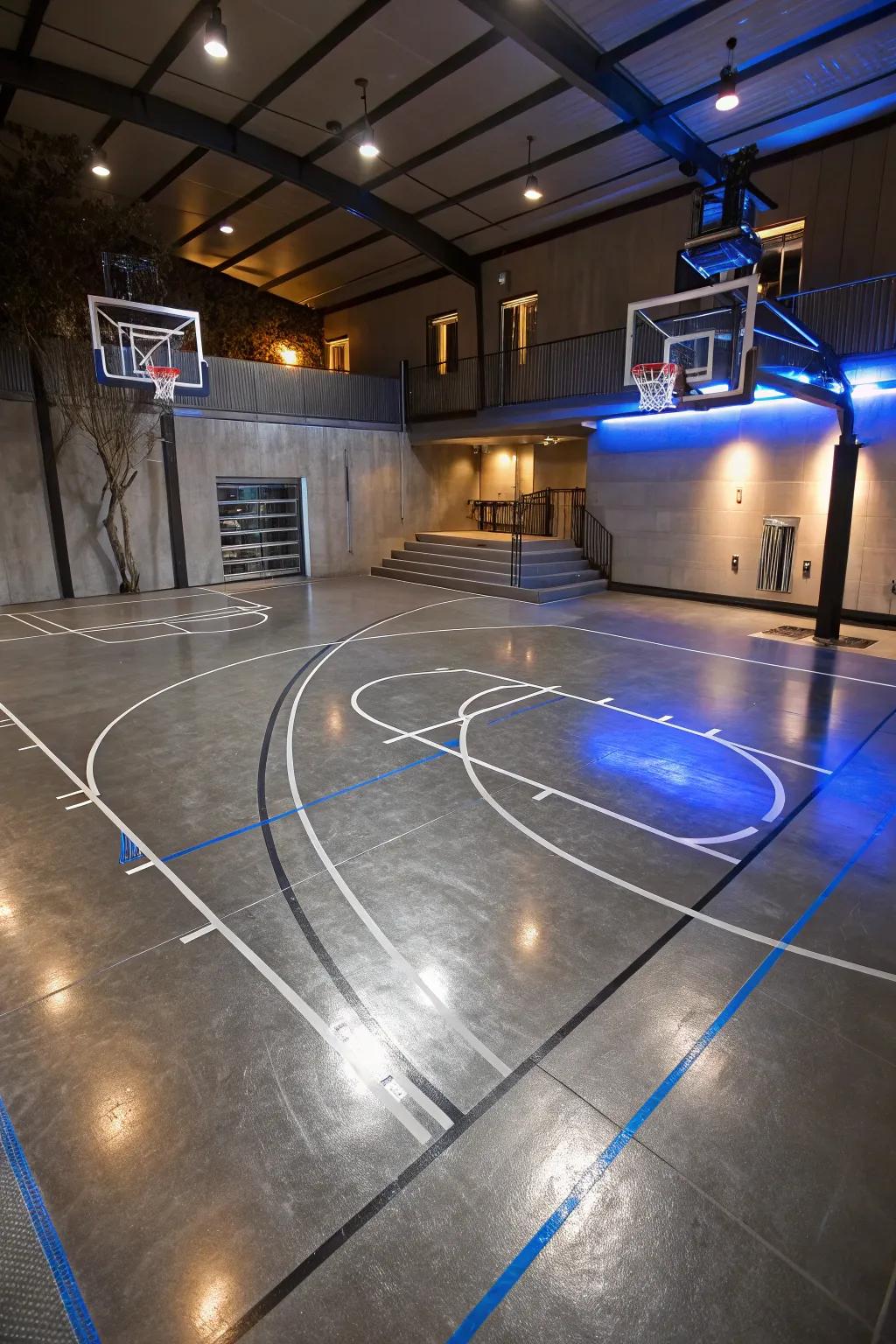 Futuristic designs offer a sleek and modern vibe to your basketball court.