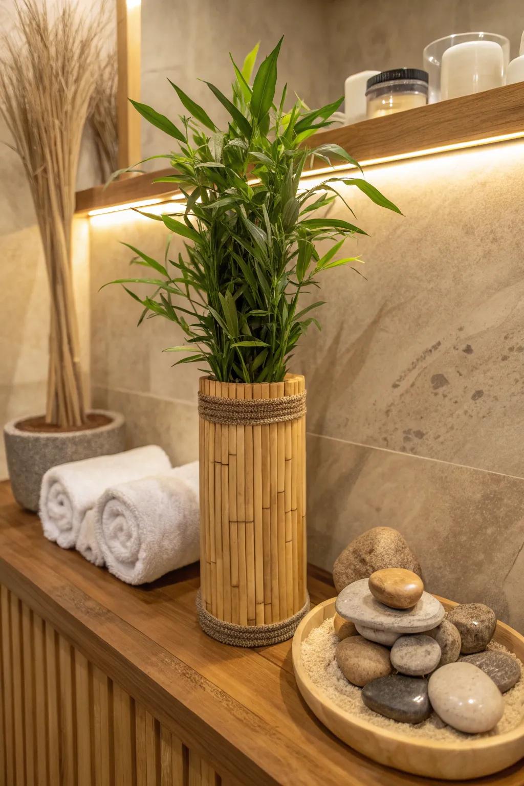 Create a spa-like retreat with organic bamboo vases. 🌱 #OrganicDecor #SpaVibes