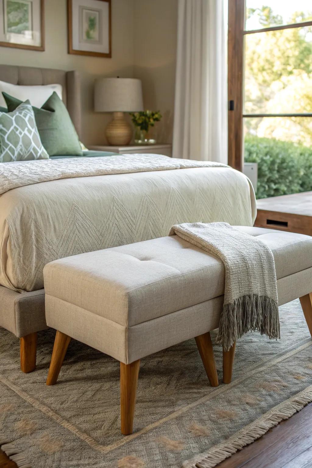Discover the versatility of ottomans that provide both style and function in your bedroom.