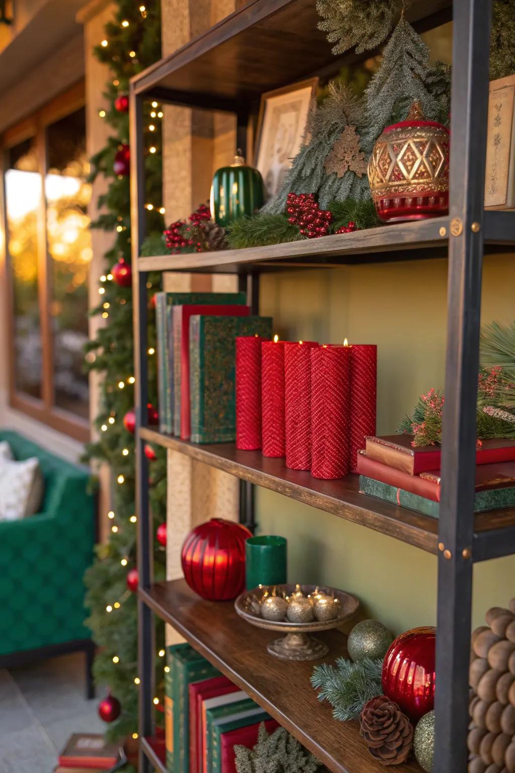 Create depth with layered art pieces on your bookshelves.