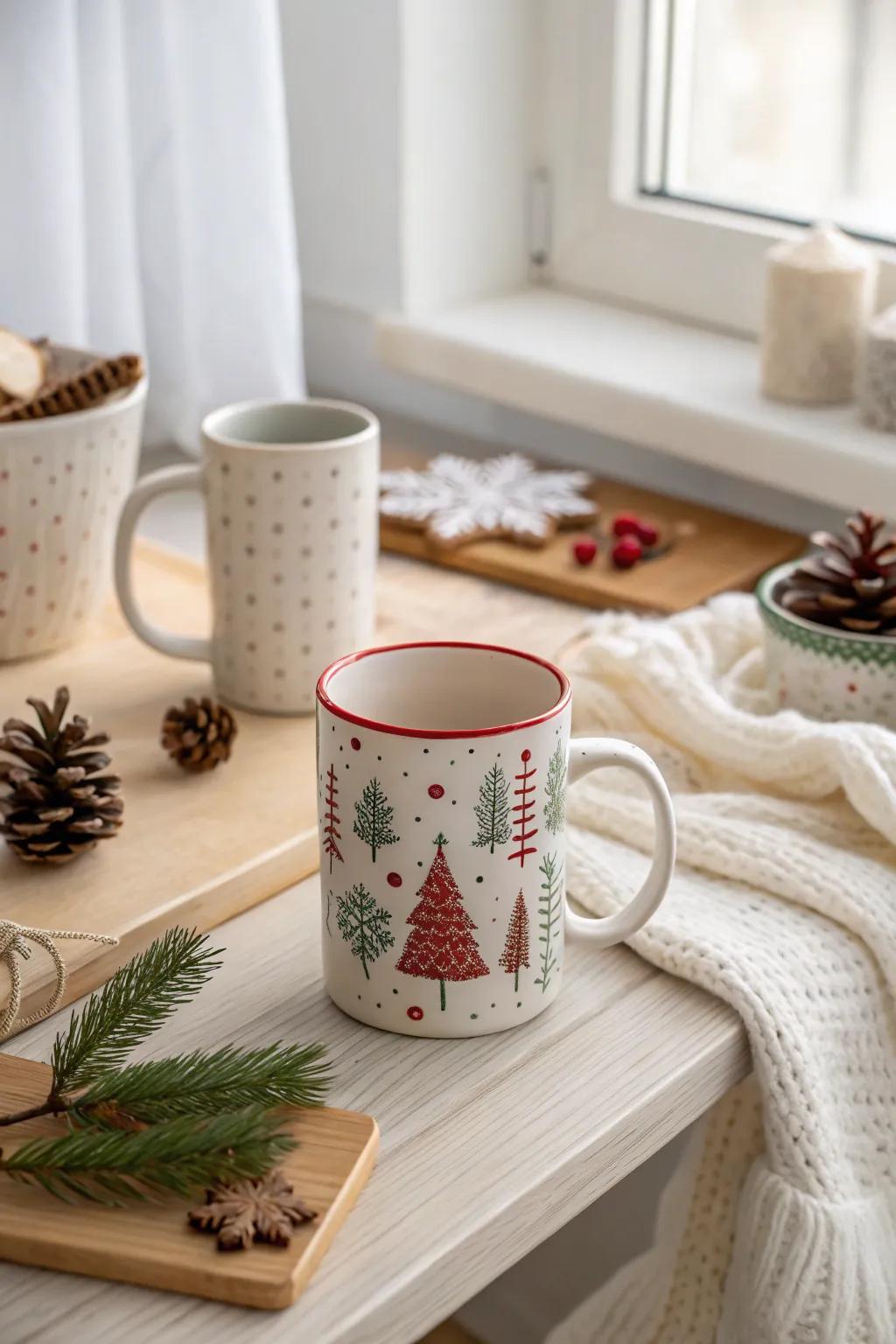 Brighten your desk with a cheerful collection of festive mugs. ☕ #MugLife #HolidayCheer