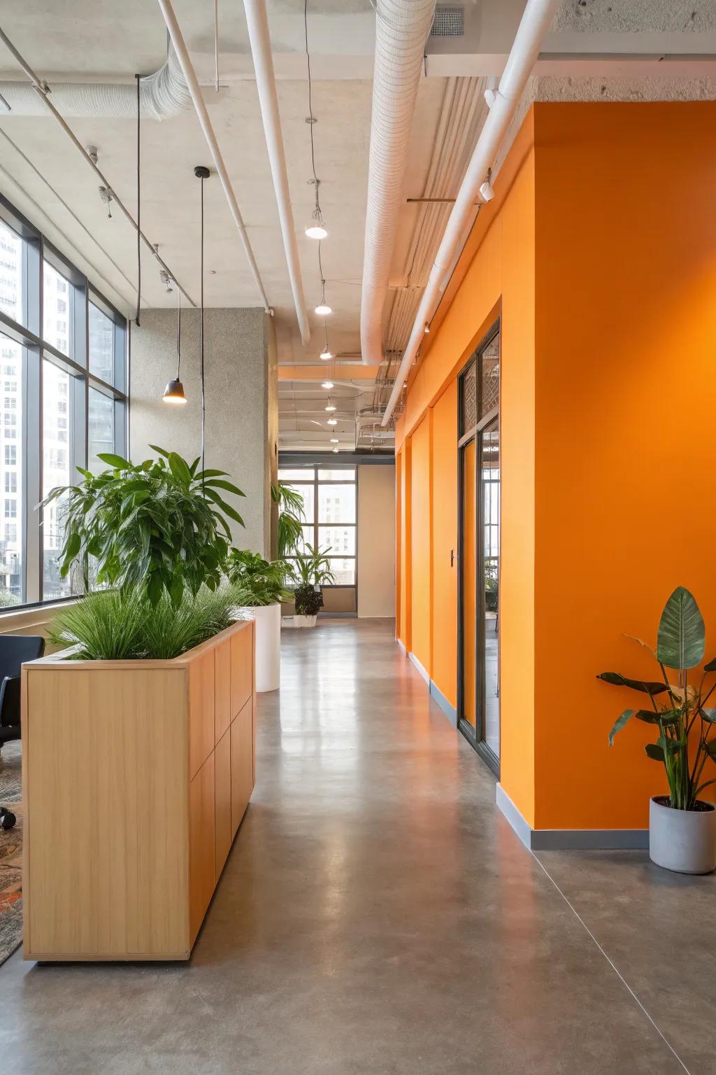 Boost morale and enthusiasm with cheerful orange hues that bring energy to your workspace. 🍊 #EnergeticOffice #VibrantDesign