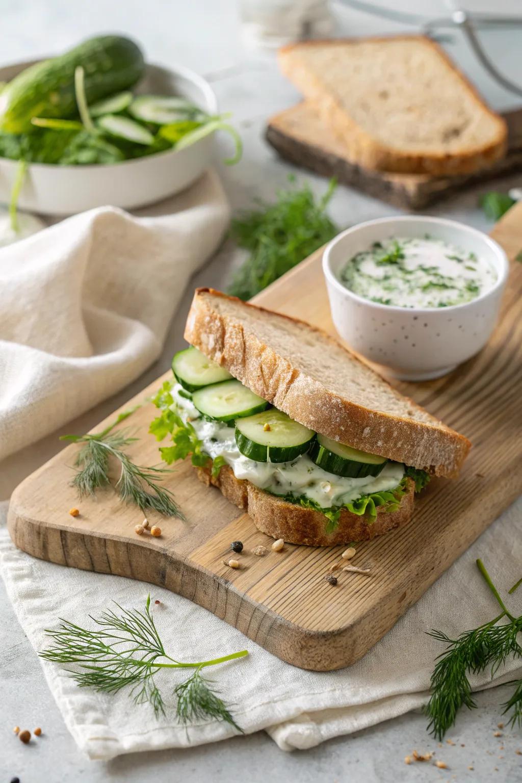 Transport your taste buds to the Mediterranean with tzatziki cucumber sandwiches.