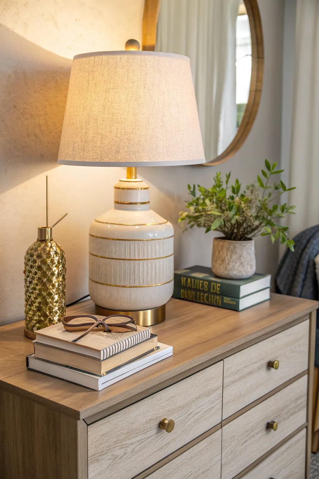 Light up your dresser space with a lamp that's as functional as it is beautiful.