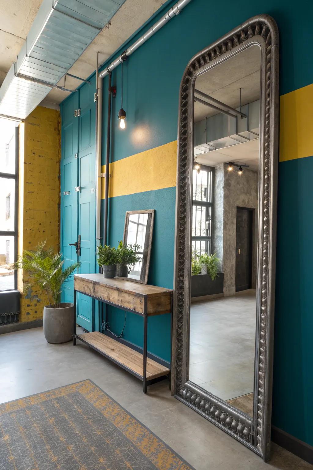 Metal frames add an industrial chic vibe to your hallway decor.