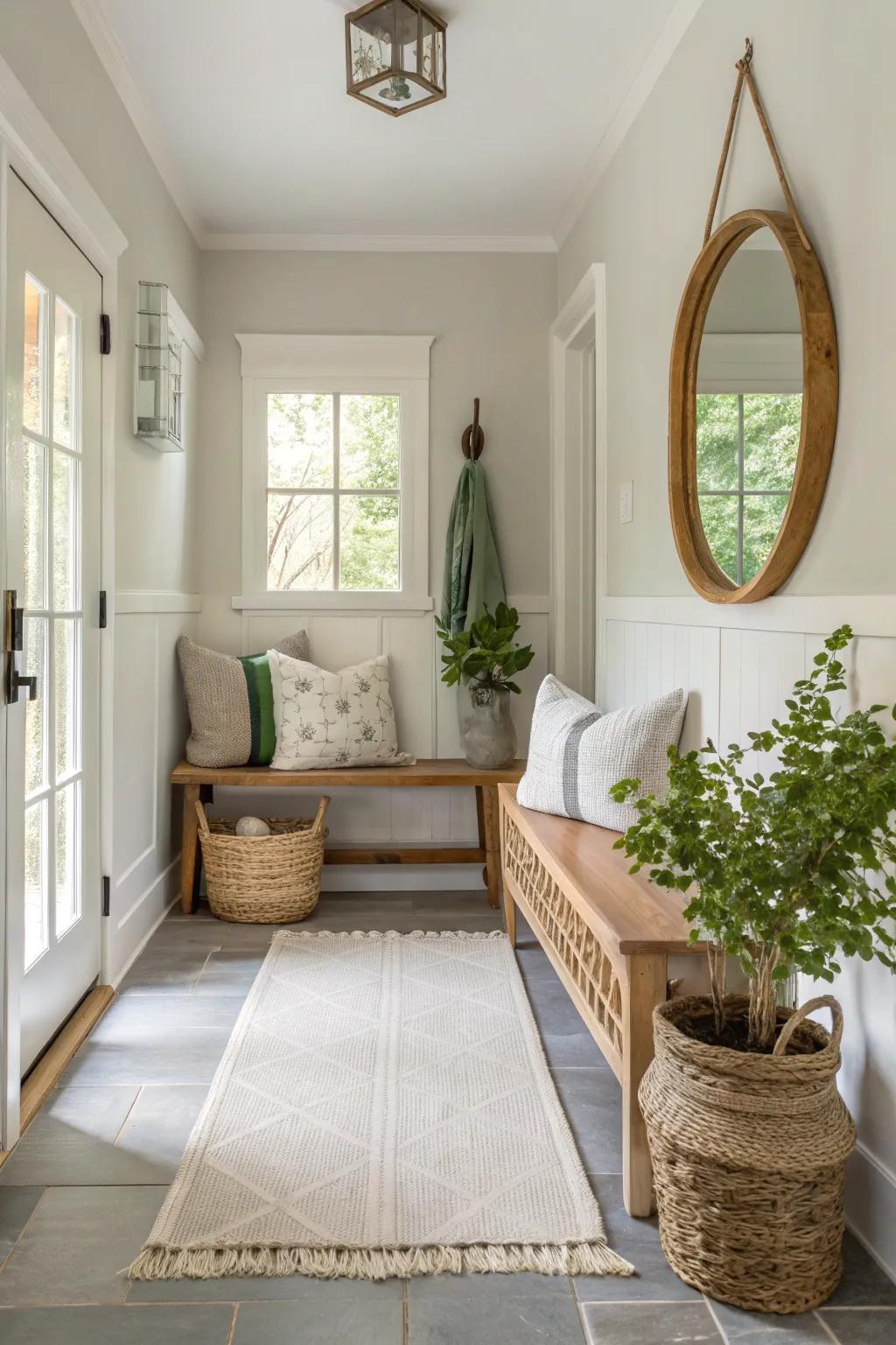 Nature-inspired palettes bring harmony and peace to your entryway.