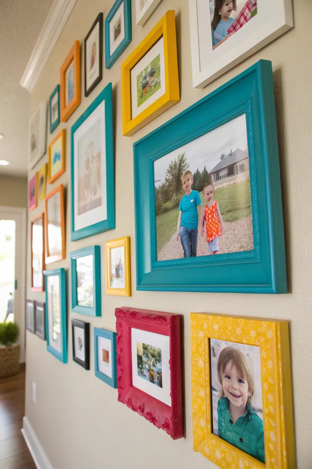 Celebrate creativity by incorporating your child's artwork into your photo wall.