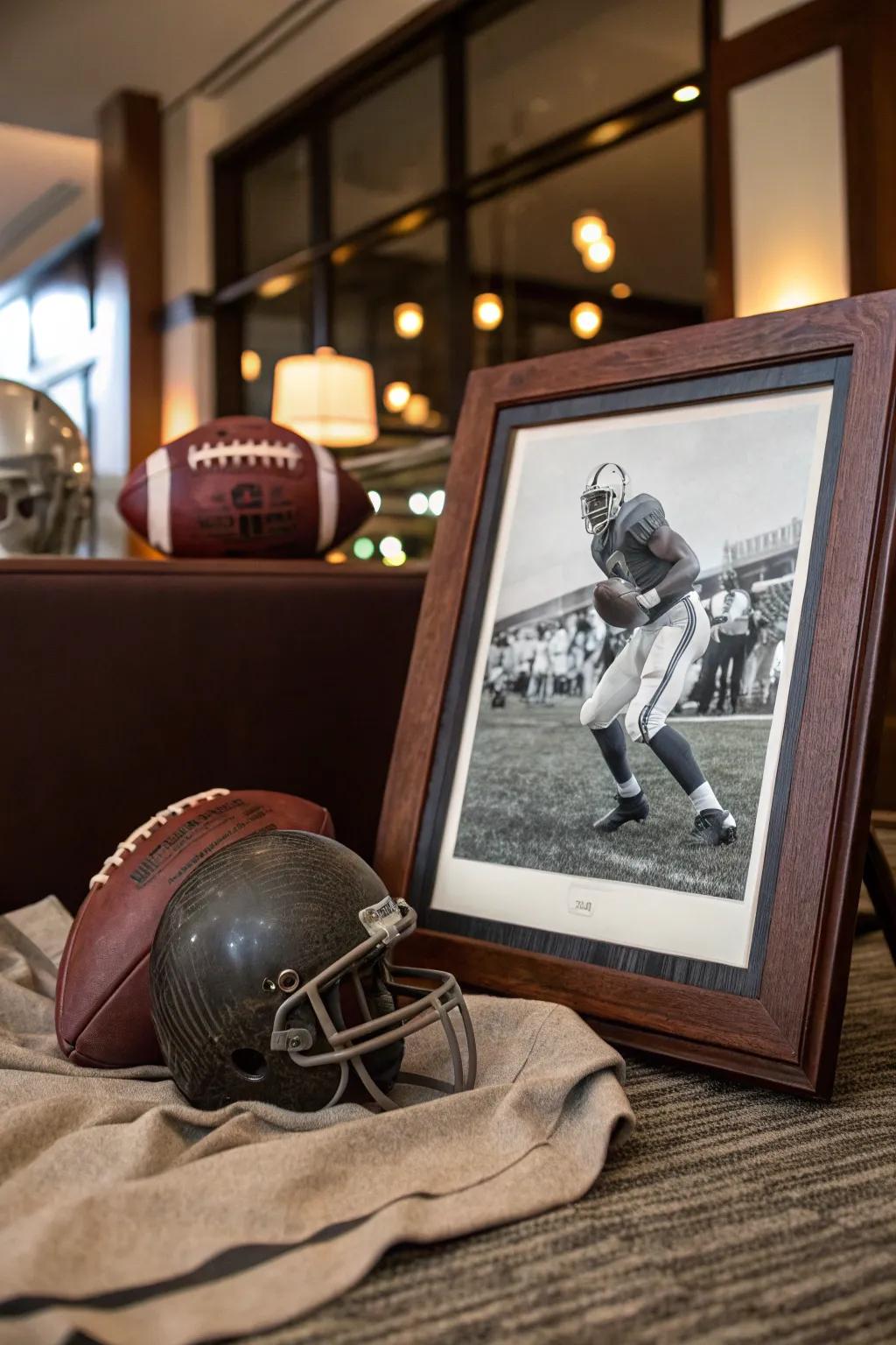 Embrace the classic beauty of black and white football photography for a timeless touch.