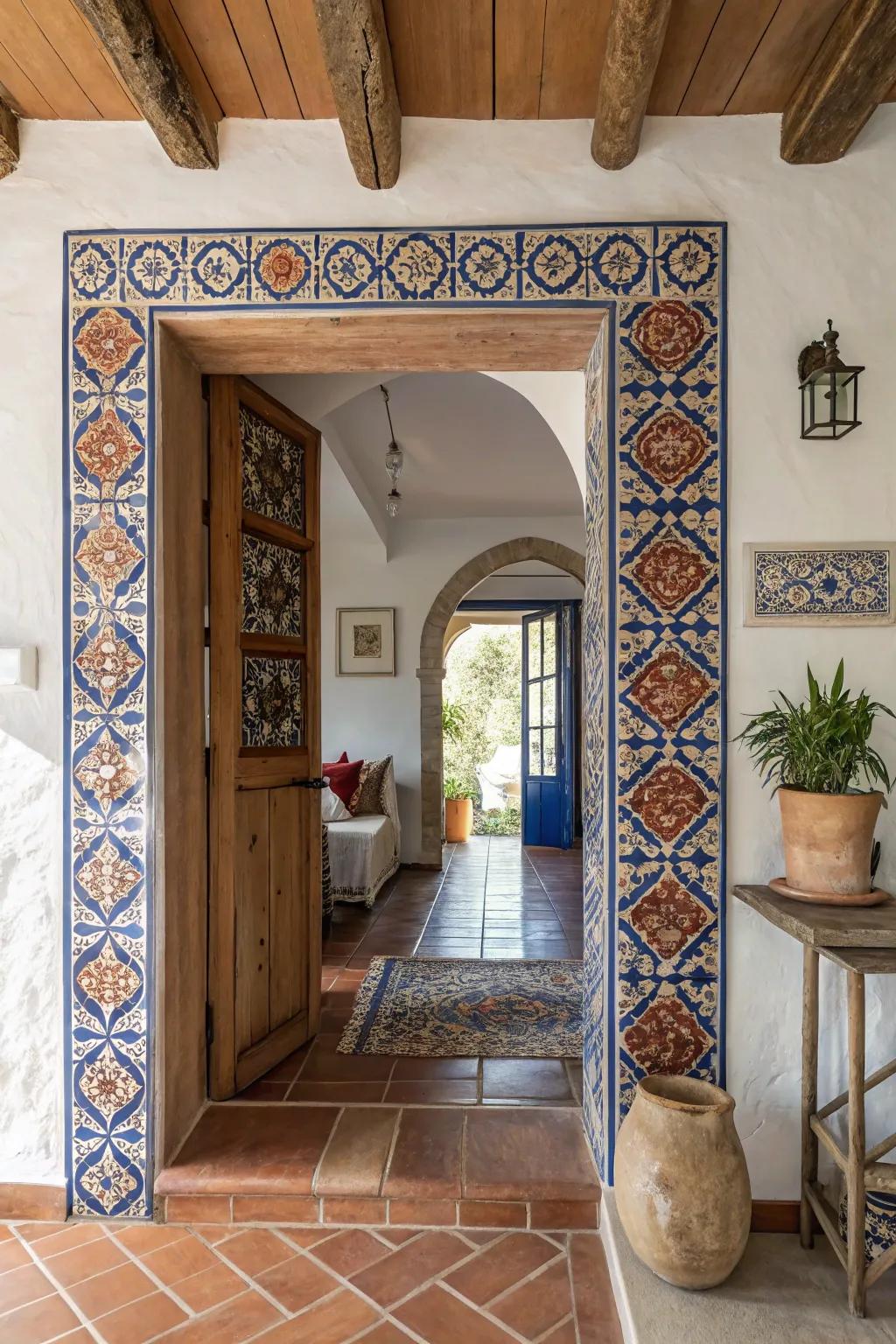 Spanish decorative tiles infuse your entryway with vibrancy and exotic charm. 🌺 #SpanishStyle #VibrantDesign