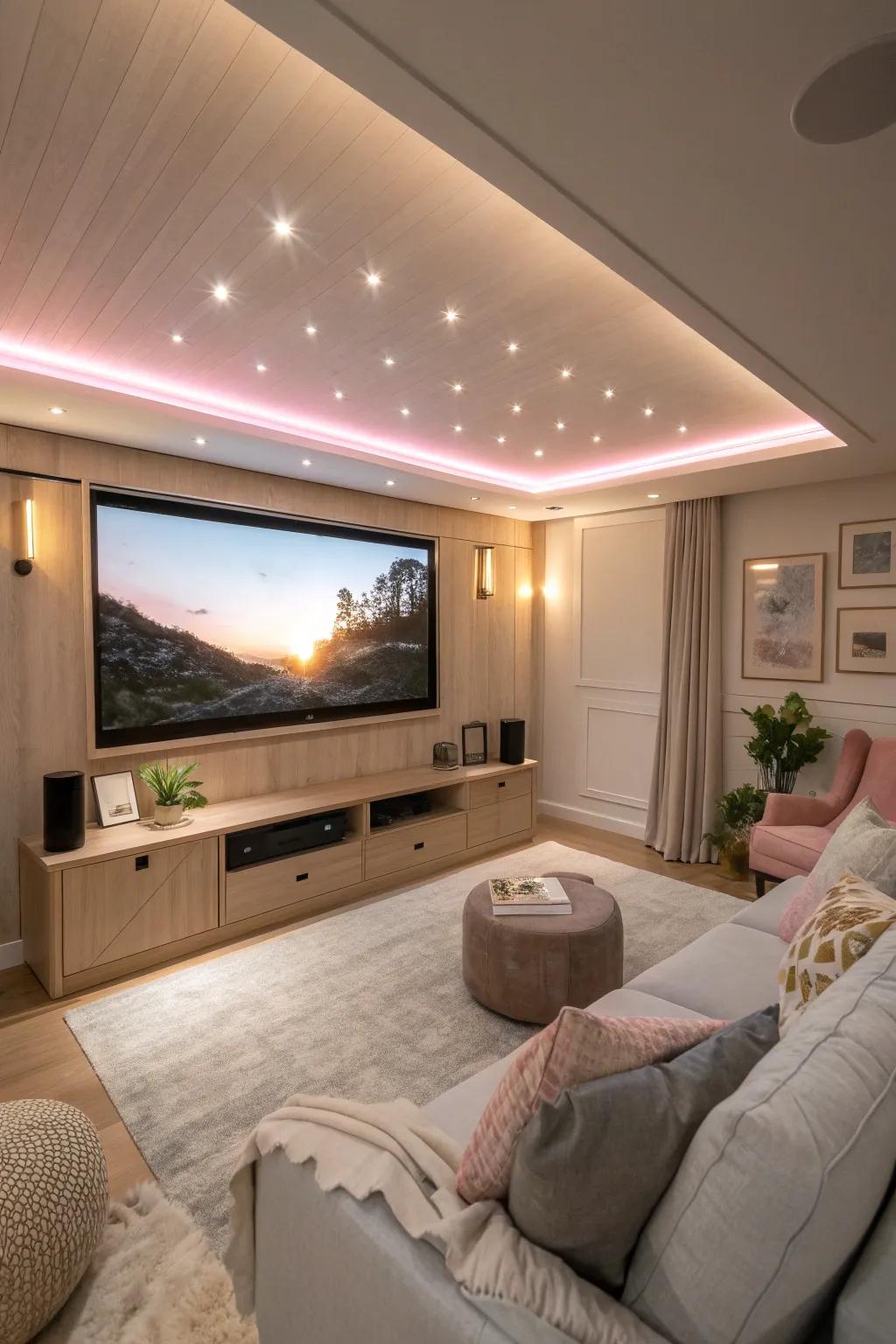 RGB lighting adds a dynamic touch, transforming your theater experience.