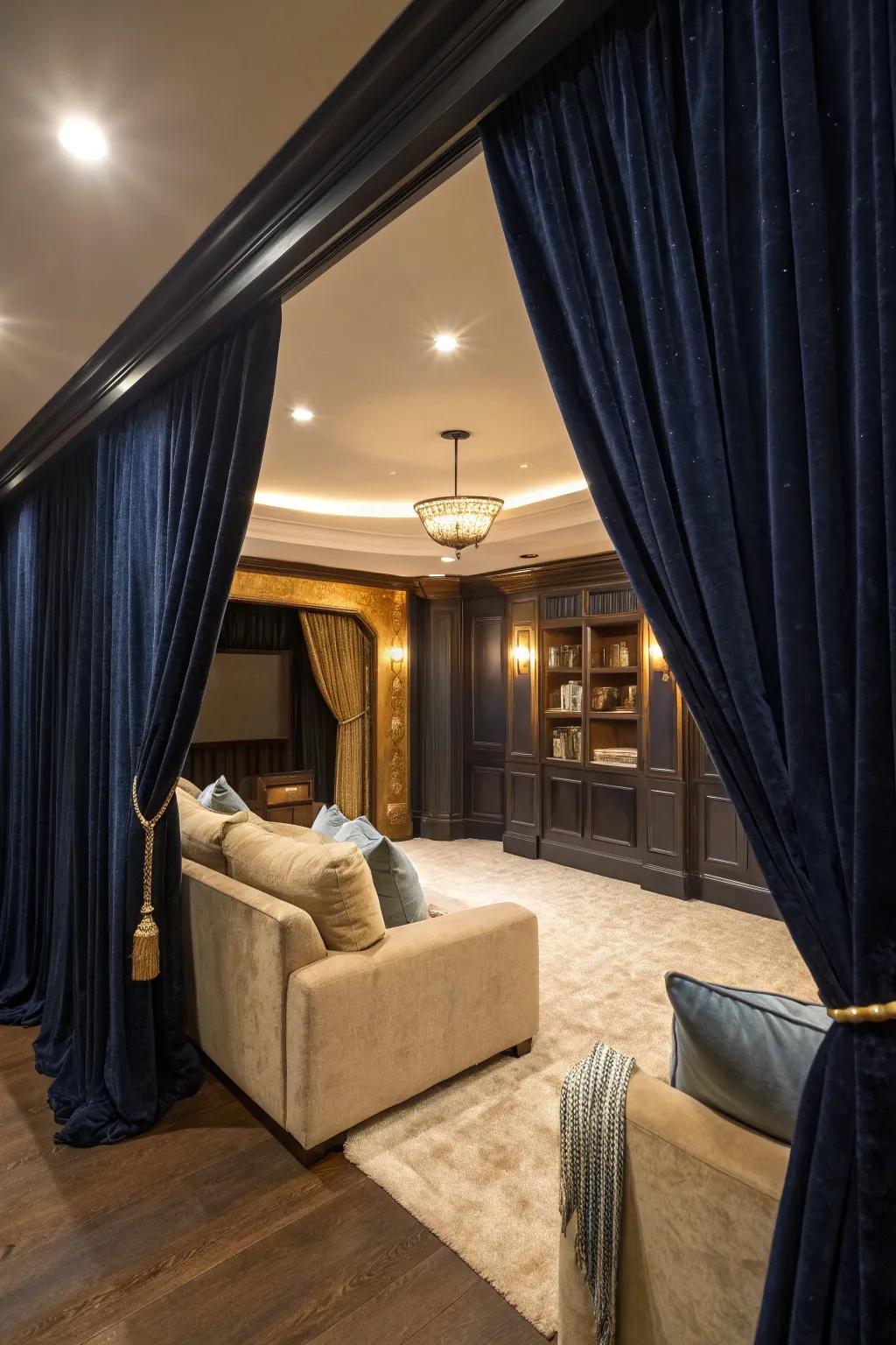 Add a touch of drama with curtains that move at your command. #SmartLiving #HomeTheater