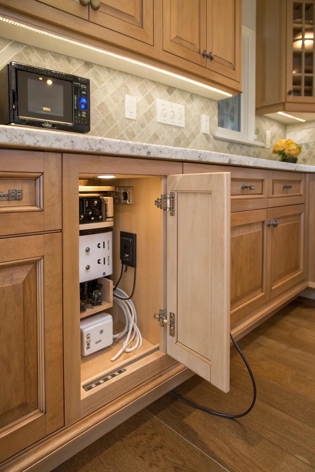 Keep your kitchen functional and tidy with hidden cabinet outlets. 🔌 #SmartKitchen #DesignInspiration