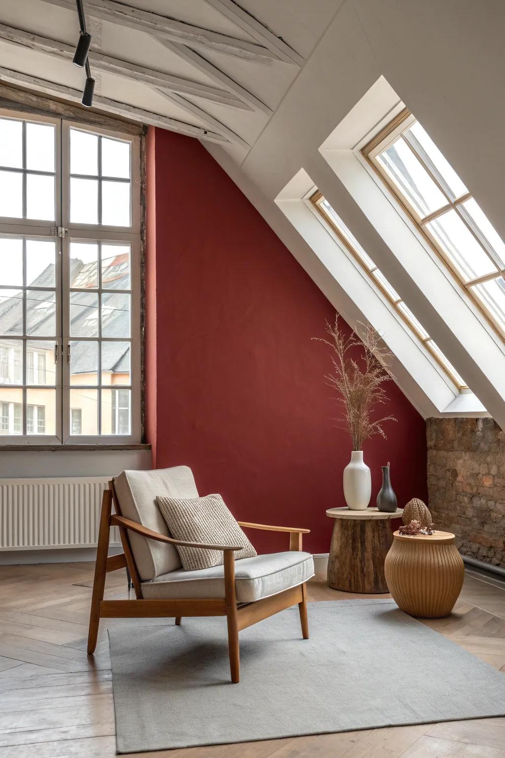Deep reds add a touch of luxury and warmth to any loft. #RichColors #ElegantSpaces