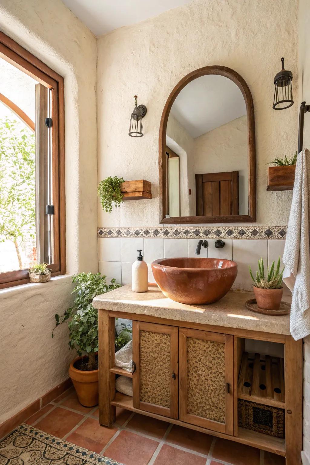 Terracotta accents ground your space in serene, timeless beauty.