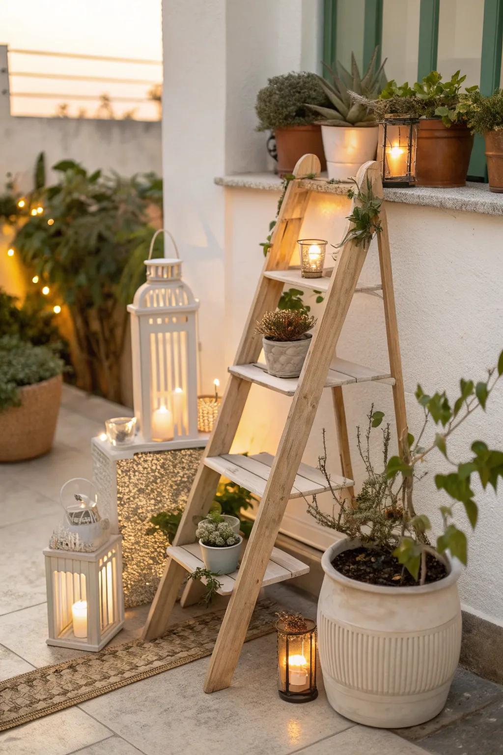 Create an enchanting outdoor oasis with a mini ladder. 🌸 #OutdoorLiving #GardenDecor