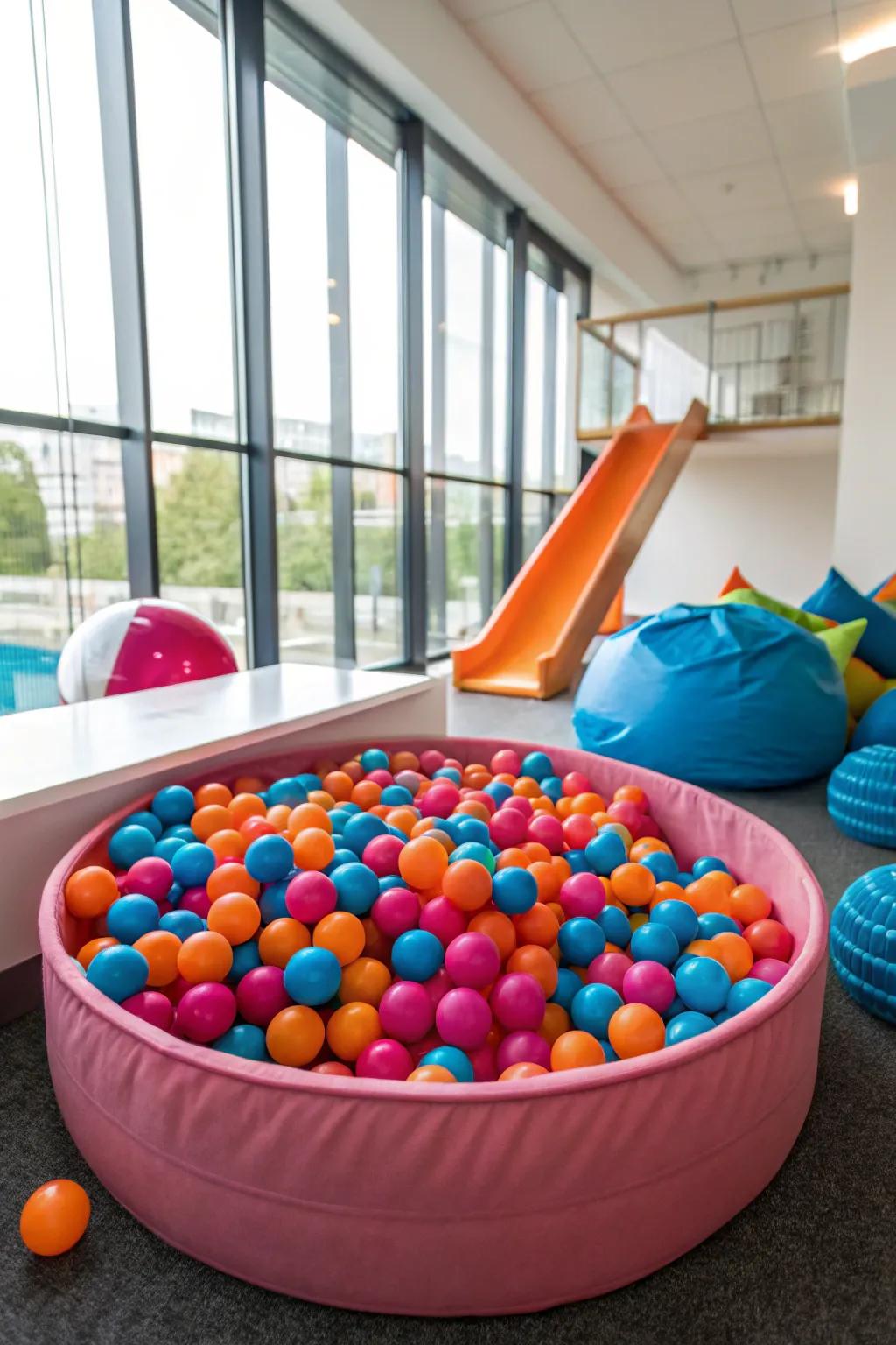Ball pits transform playrooms into exciting playtime attractions.