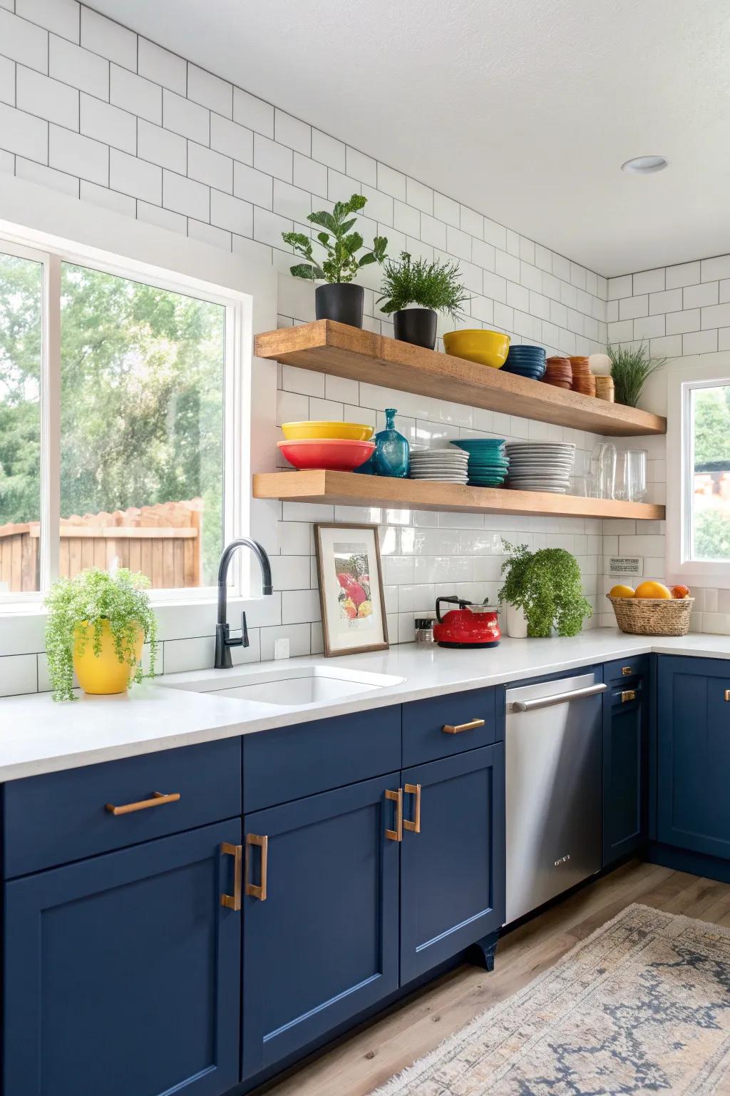 Modernize your kitchen with sleek floating shelves that enhance functionality.
