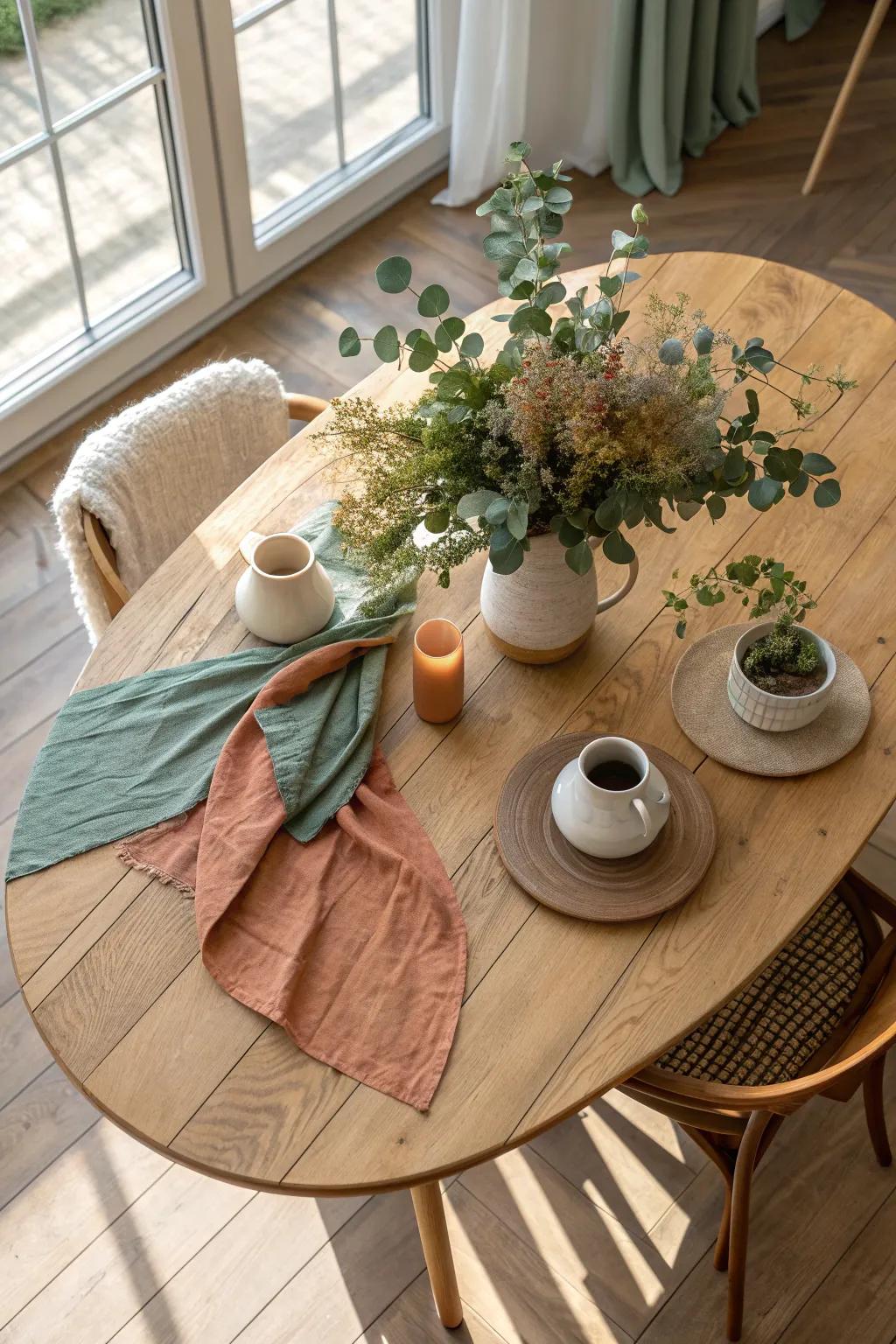 Create a bohemian oasis with eclectic patterns and natural elements.